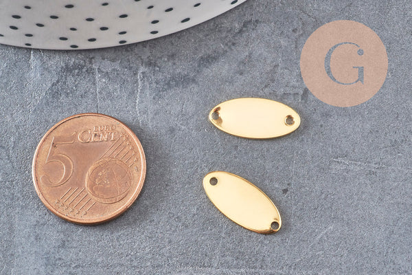 Pendentif connecteur ovale acier 201 inoxydable doré 16.5mm, x5 VALIDE