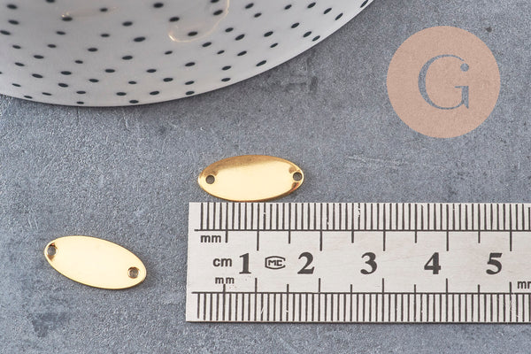 Pendentif connecteur ovale acier 201 inoxydable doré 16.5mm, x5 VALIDE