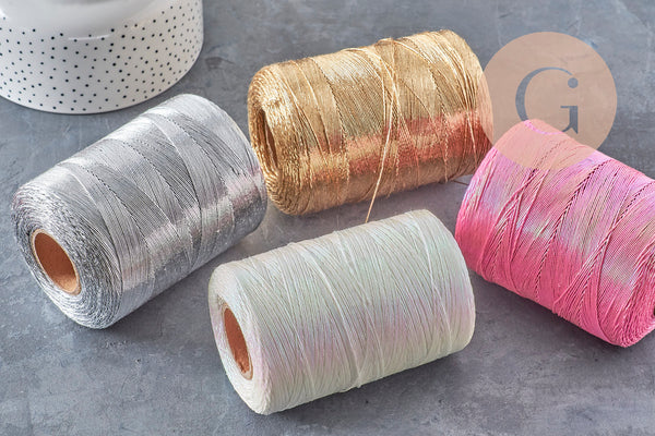 Cordon or argent rose blanc irisé polyester 1mm, x5 mètres (G10954)