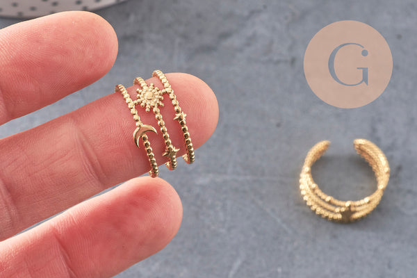 Anillo estrella ajustable en acero inoxidable 304, talla 57, x1 (G7639)