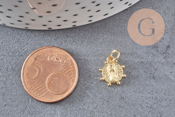 Oval Virgin Mary medal pendant in gold-plated brass 11mm, x1 (G3480)