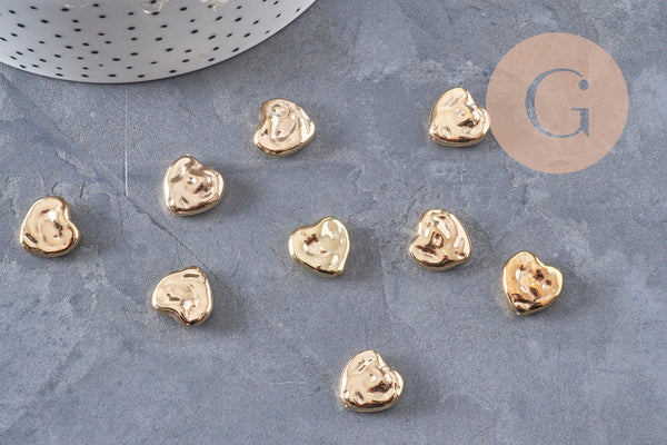 Gold textured plastic heart bead 13.5mm, x20 VALID
