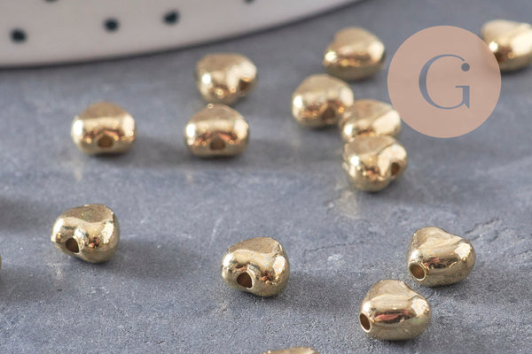 Gold-tone plastic domed heart beads, 5.5mm, x 10g VALID