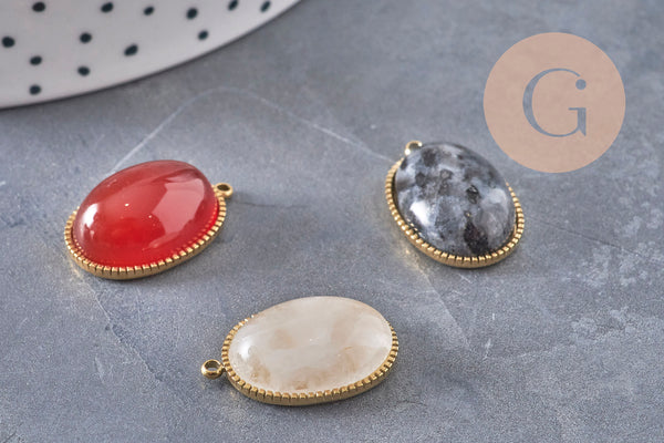 Natural stone pendant, 304 stainless steel, gold plated, 22mm, x1 VALID