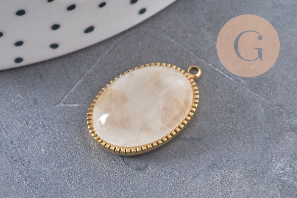 Natural stone pendant, 304 stainless steel, gold plated, 22mm, x1 VALID