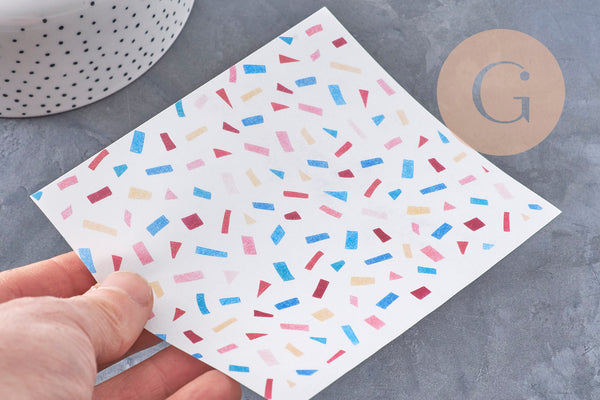 Feuille de transfert polymère – Motif confetti 14x10 cm, x1