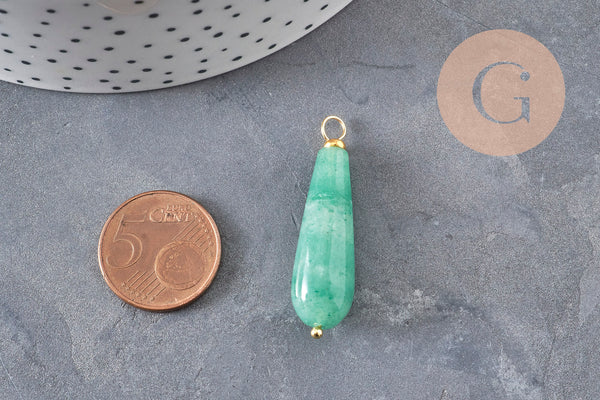 Pendentif goutte aventurine naturel laiton & acier doré 38mm, x1 (G11051) VALIDE