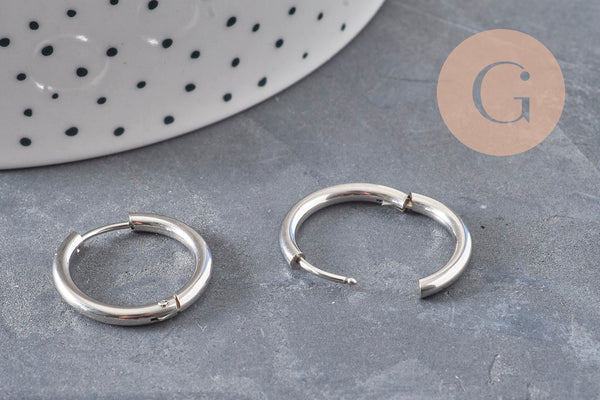 Créoles interchangeable acier 304 inoxydable platine 20mm, x1 paire (G11048)