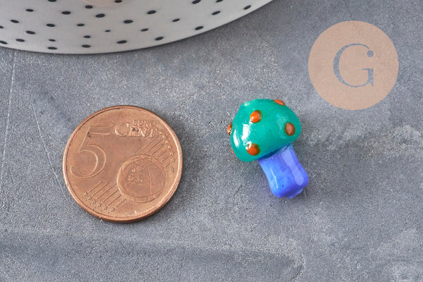 Pendentif champignon en verre tchèque multicolore 15mm, x5 (G11059)