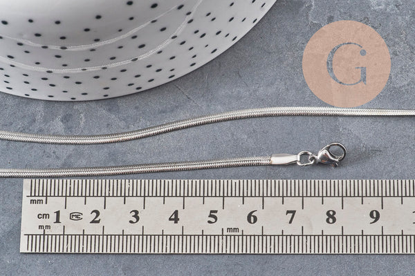 Collier Chaine serpent acier inoxydable platine 2.2mm/45cm, x1 (G11056) VALIDE