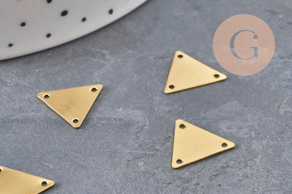 Breloque triangle 3 trous laiton brut 14mm, x10 (G11033) VALIDE