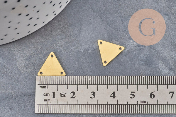 Breloque triangle 3 trous laiton brut 14mm, x10 (G11033) VALIDE