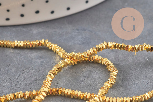 Perle rondelle carrée hématite de synthèse dorée 2mm, x1 fil de 40cm (G11060)