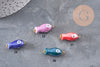 Pendentif poisson porcelaine multicolore Acier 304 inoxydable doré 25mm, x1 (G9816)