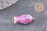 Pendentif poisson porcelaine multicolore Acier 304 inoxydable doré 25mm, x1 (G9816)