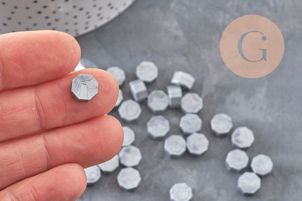 Granulés cire argent à cacheter, fourniture pour sceaux personnalisés pour sceaux et invitations de mariage DIY, x100 (G4175)