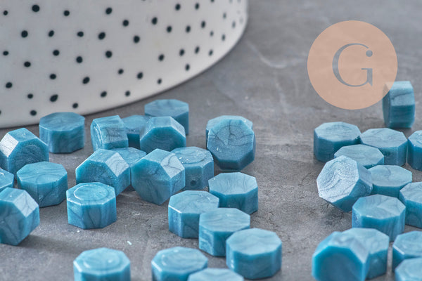 Granulés cire bleu moyen nacré à cacheter, fourniture pour création sceaux personnalisés pour sceaux et invitations de mariage, x100 (G6213)