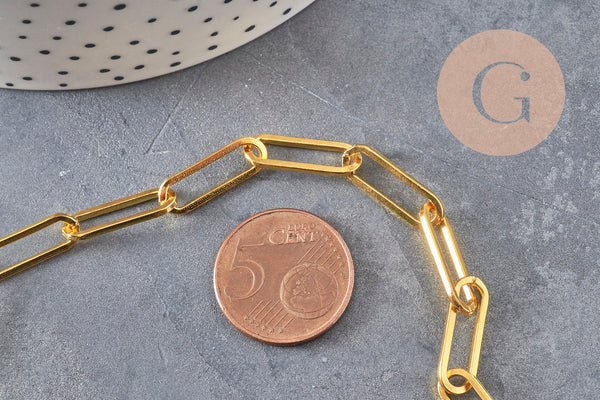 Chaine doré maille rectangle fer, chaine collier, chaine large,18x6mm, x1 mètre G1789