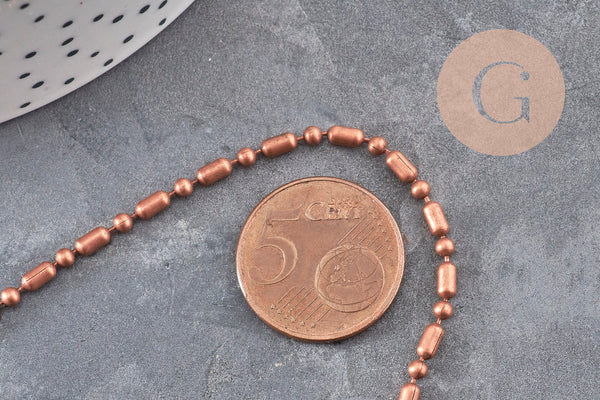 Chaine boule bambou cuivrée,chaine cuivre,chaine bijou, création bijoux,chaine boule,sans nickel,2.5mm,5 mètres G0731
