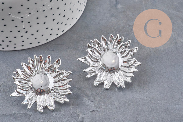 Boucles fleur tournesol XXL zamac doré ou platine 50mm, la paire (G9654)
