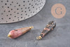 Pendentif goutte rhodonite naturelle laiton & acier doré 38mm, x1 (G11122)