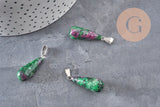 Pendentif goutte rubis zoisite naturel acier inoxydable platine 28mm, x1 (G11120)