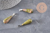 Pendentif goutte unakite vert naturel acier inoxydable platine 28mm, x1 (G11119)