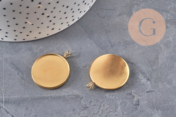 Pendentif rond support pour cabochon 25mm acier inoxydable doré IP, x1 (G11125)