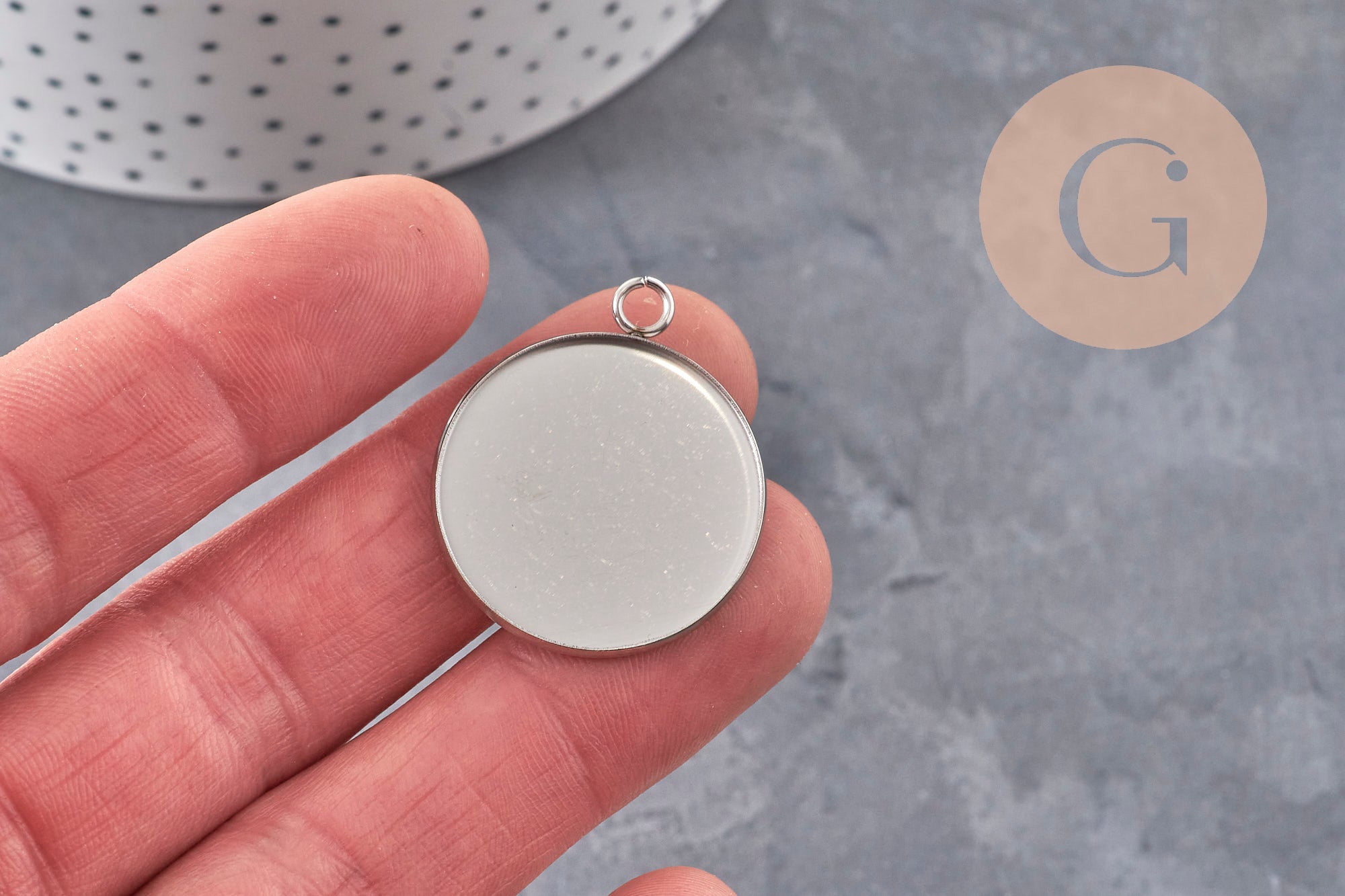 Pendentifs Supports cabochons ronds acier 304 inoxydable platine 25mm, x5 (G11126)