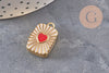 Pendentif locket rectangle cœur porte-photo laiton doré 18K émaillé 26mm, x1 (G11146)