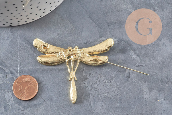 Broche pin's Libellule insecte ailé zamac doré zirconia 57x70mm, x1 VALIDE
