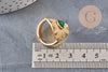 Bague réglable dentelle Plumes pierre verte acier doré Taille 54, x1 (G11153) VALIDE