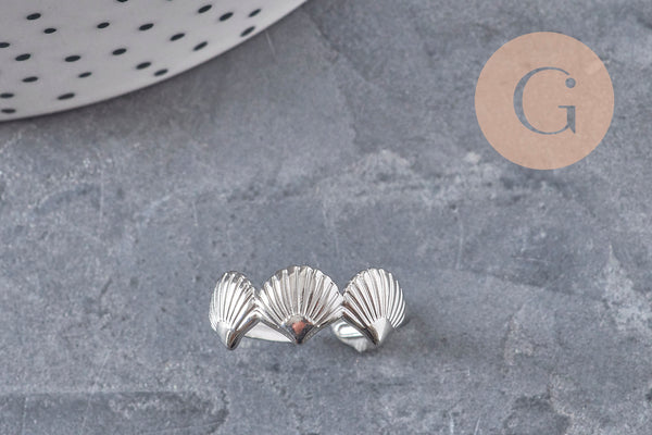 Bague réglable coquillages acier platine 304 inoxydable, x1 (G11151) VALIDE