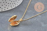 Collier pendentif locket bleu personnalisable acier 304 inoxydable doré, x1 (G11162)