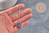 Collier pendentif locket bleu personnalisable acier 304 inoxydable doré, x1 (G11162)