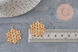 Raw brass round rosette stamped pendant 26mm, x2 (G10166)