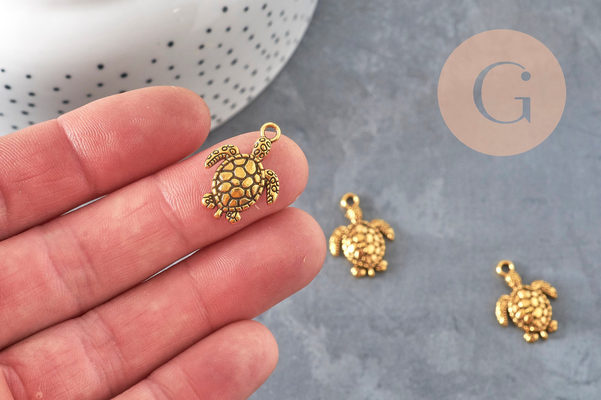 Dije tortuga zamac dorado 23mm, x5 VÁLIDO