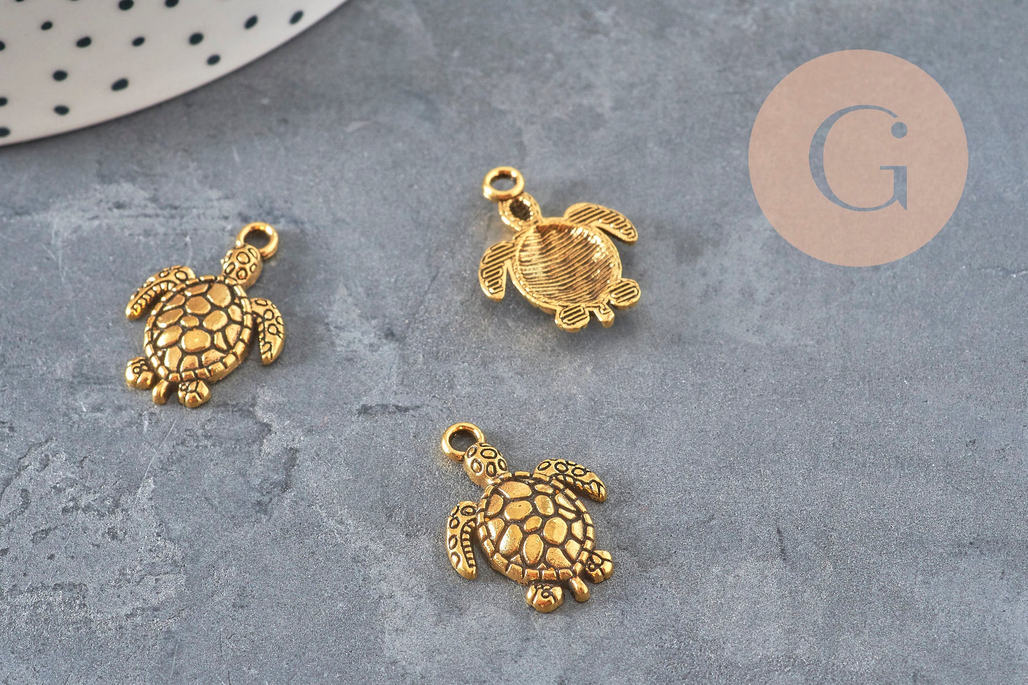 Dije tortuga zamac dorado 23mm, x5 VÁLIDO