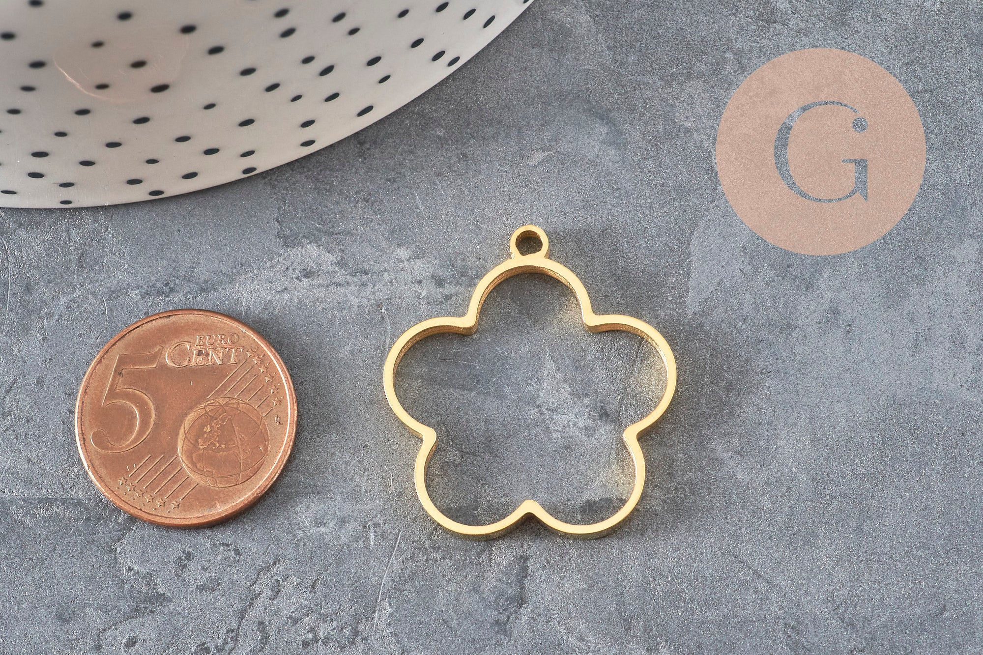 Gold-plated 304 Stainless Steel Flower Pendant, open back, 22.5mm, x1 VALID