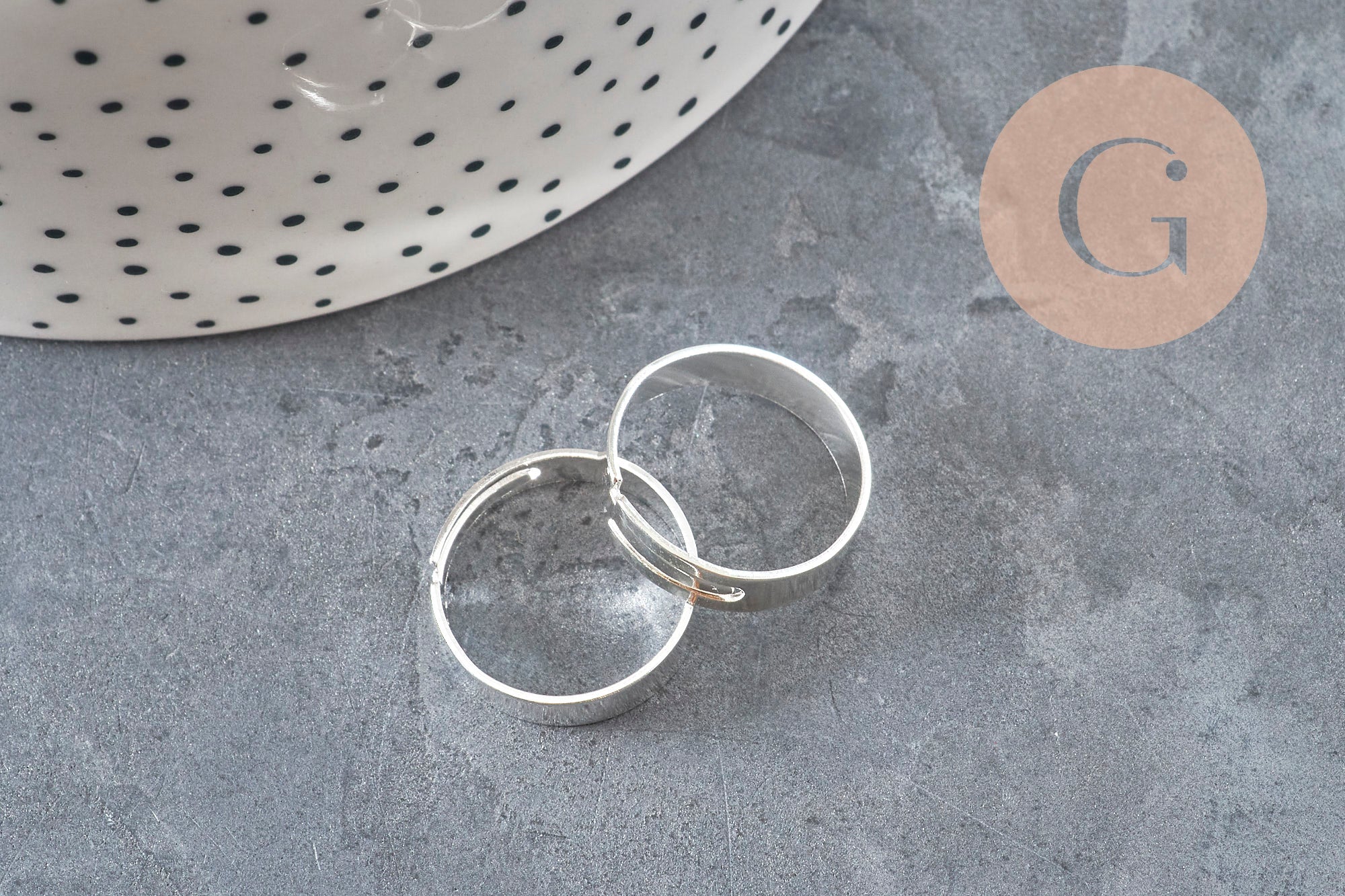 Adjustable customizable ring gold stainless steel 18mmx10mm, x2 (G6870)