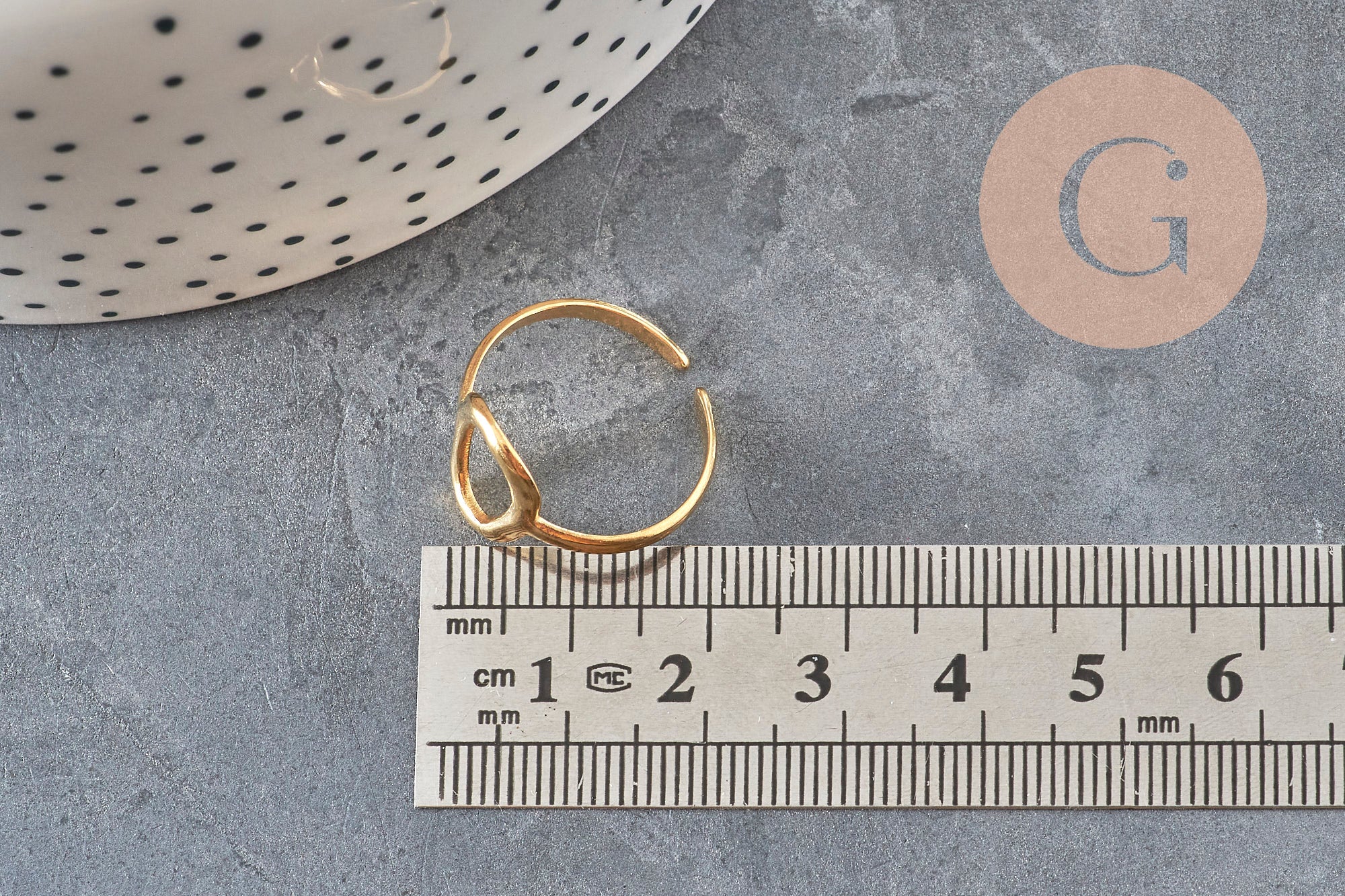 Anillo de círculo de acero inoxidable 304 chapado en oro IP Talla 57, x1 VÁLIDO