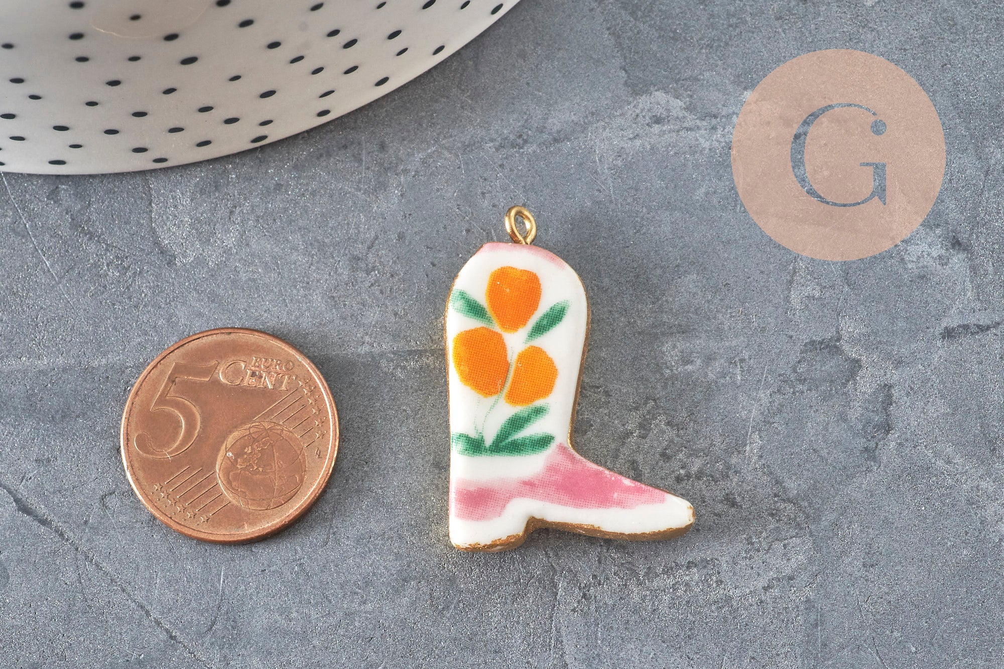 Colgante de bota vaquera con flores de acero inoxidable 304 chapado en oro IP de 33mm, x1 VÁLIDO