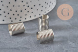 15mm crimp-end cord tips (round, iron, platinum), x10 VALID