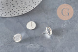 Earring studs, round cabochon setting, 12mm, 304 stainless steel, silver-plated, x10 (G11214)