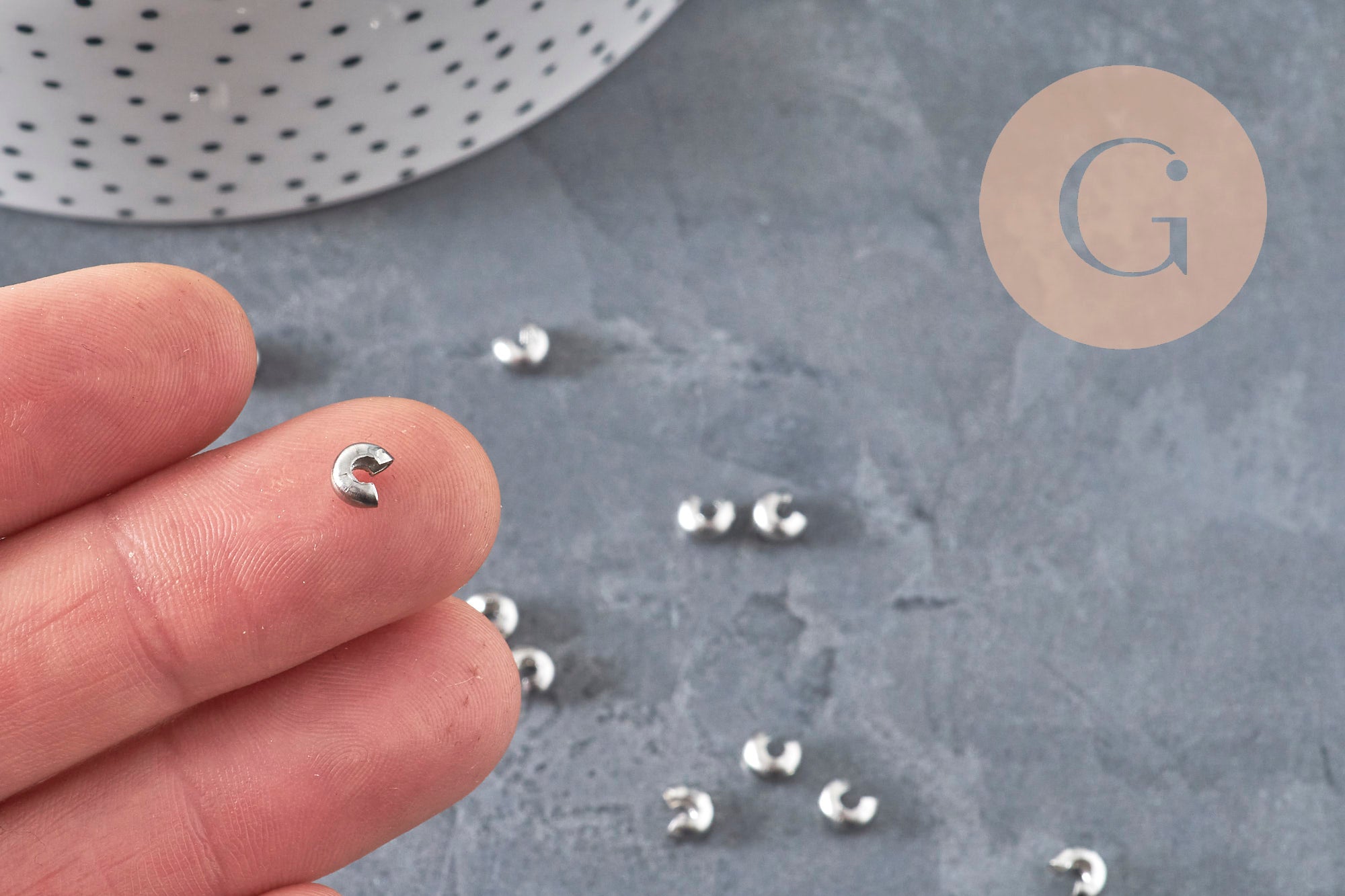 Cubrebolas de engarce de acero 304, platino, 5.5x4.5mm, x20 VÁLIDO