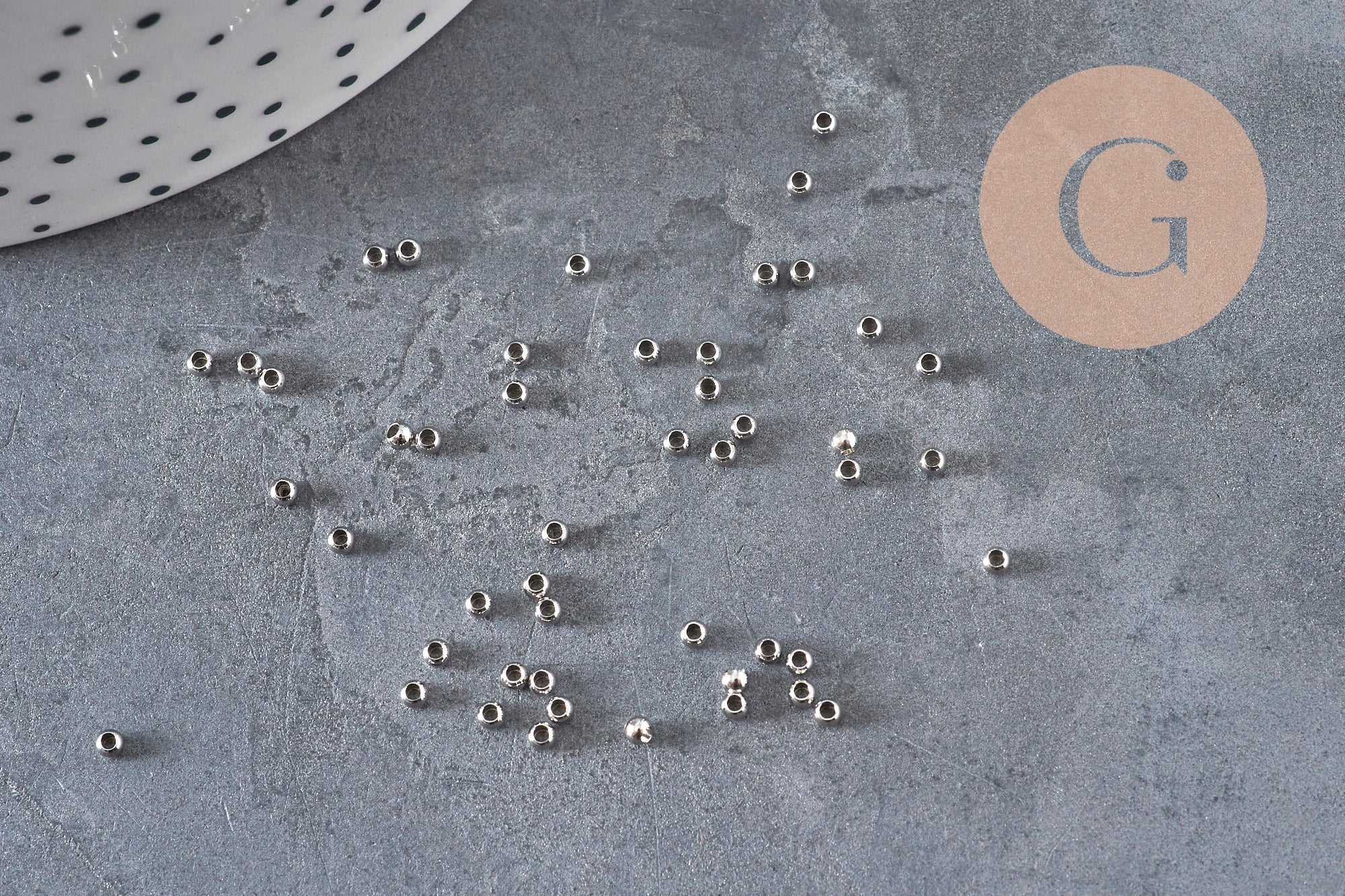 Perles à écraser acier 316 inoxydable platine 2mm, x50 (G11174)