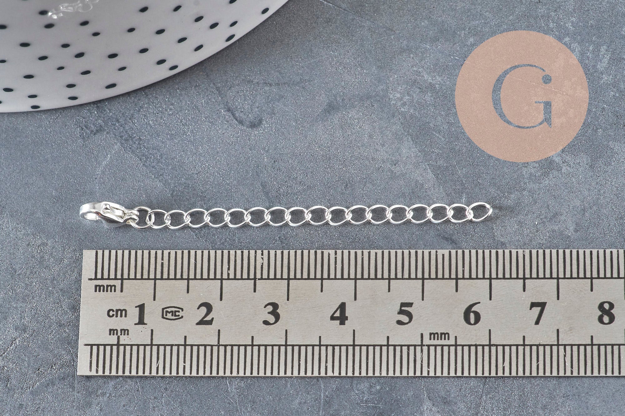 Cadena de extensión con cierre de acero inoxidable plateado de 62mm, x1 VÁLIDO