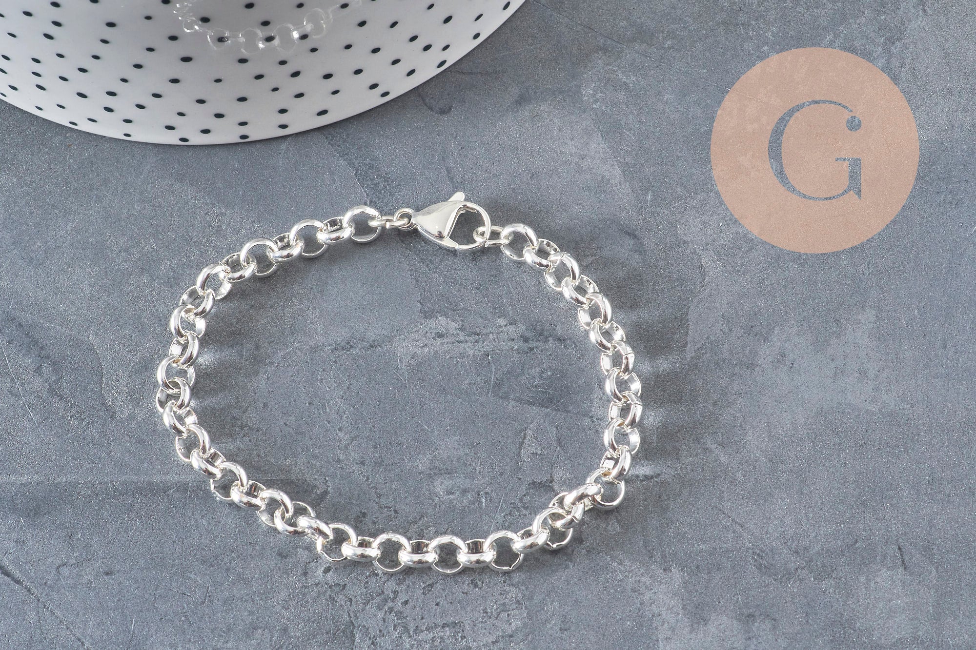 Pulsera de malla rolo de acero inoxidable 304 plateado de 6 mm, 19.1 cm, x1 VÁLIDO