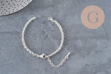 304 Stainless Steel Silver Plated Cable Chain Bracelet Base 4mm/15.5cm, x1 VALID