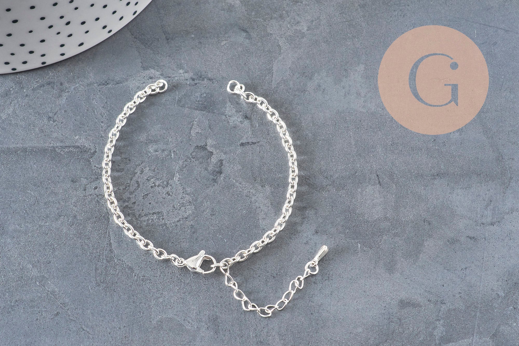 304 Stainless Steel Silver Plated Cable Chain Bracelet Base 4mm/15.5cm, x1 VALID
